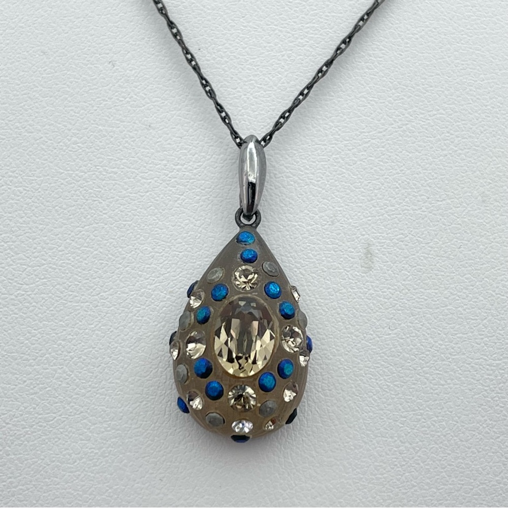 Alexis Bittar Lucite Teardrop Pendant Necklace – Hand-Painted with Crystals